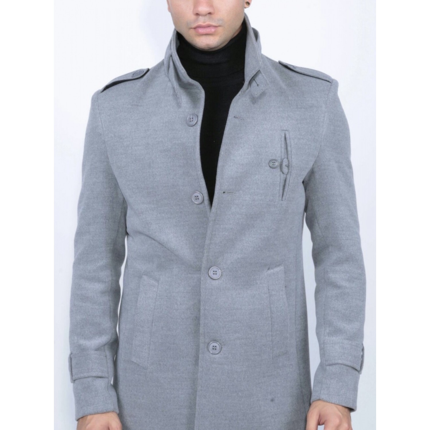 Life Style Butiken Ανδρικό παλτό με Μάο Γιακά LS1451 light Grey