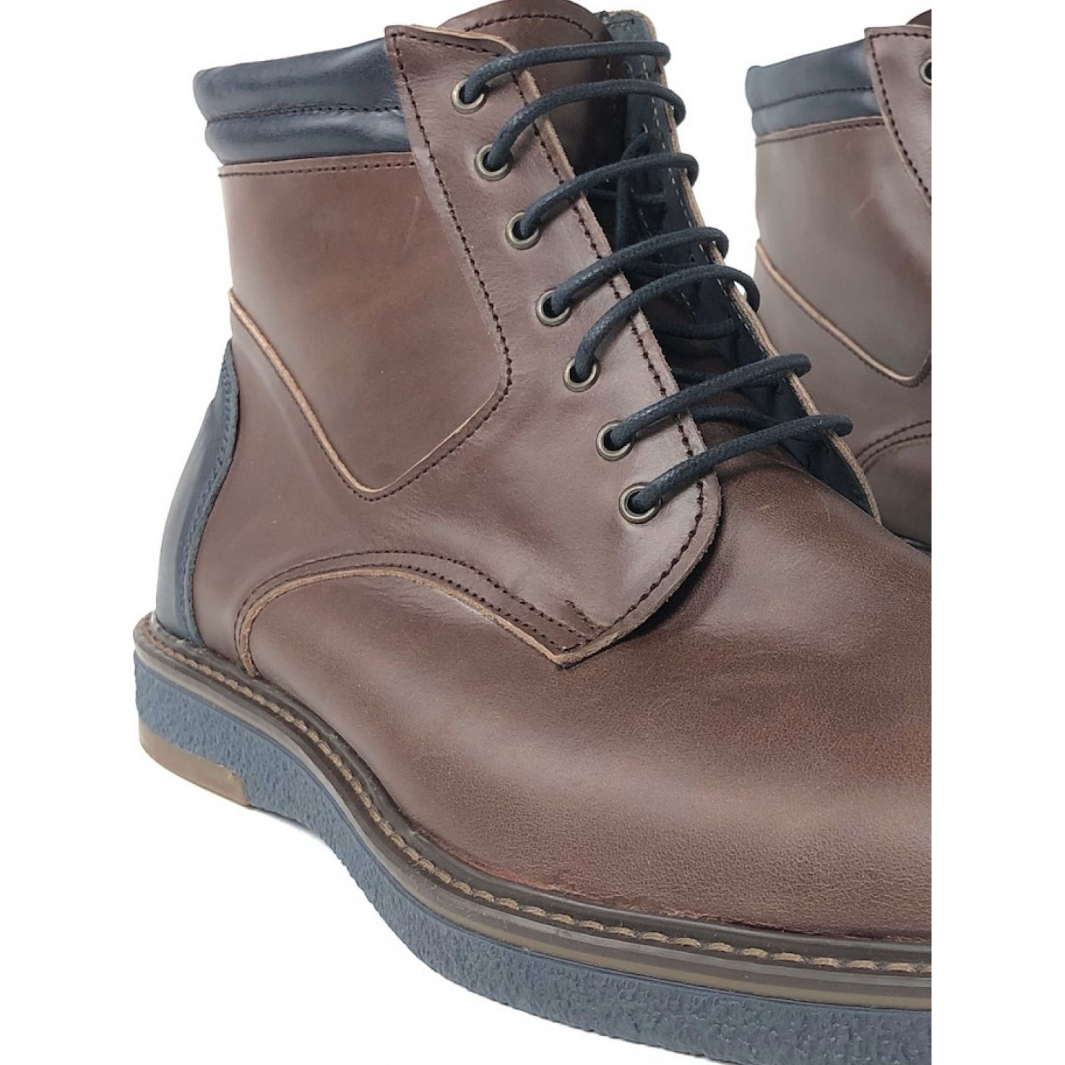 Ανδρικα δερμάτινα μποτάκια χειροποίητα TSALIS SHOES 427/ΚΑΦΕ ΜΕ ΜΠΛΕ