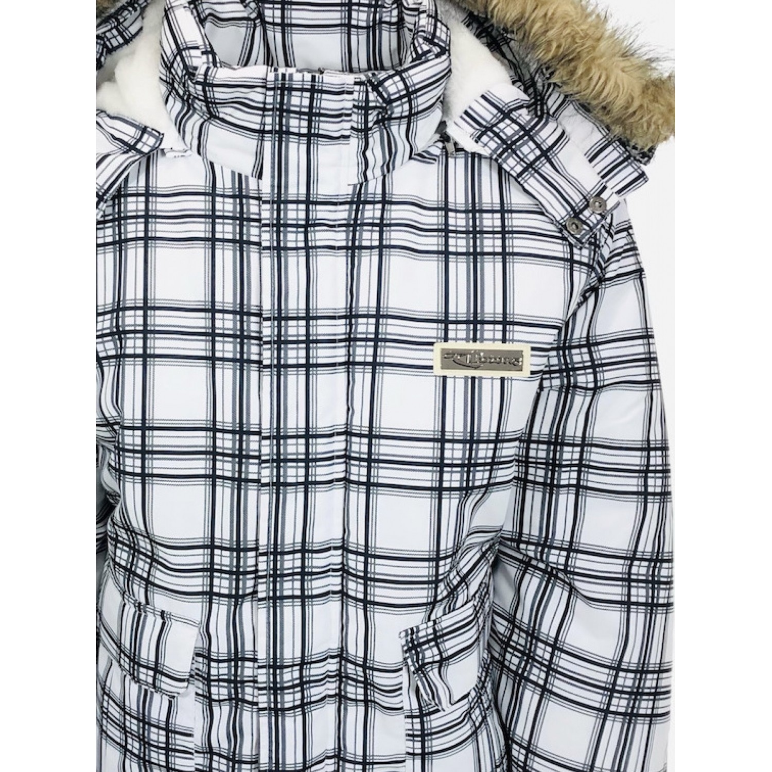 Life Style Butiken Ανδρικό Μπουφάν με κουκούλα λευκό καρό με γούνα στην κουκούλα LS18600D