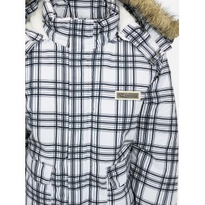 Life Style Butiken Ανδρικό Μπουφάν με κουκούλα λευκό καρό με γούνα στην κουκούλα LS18600D