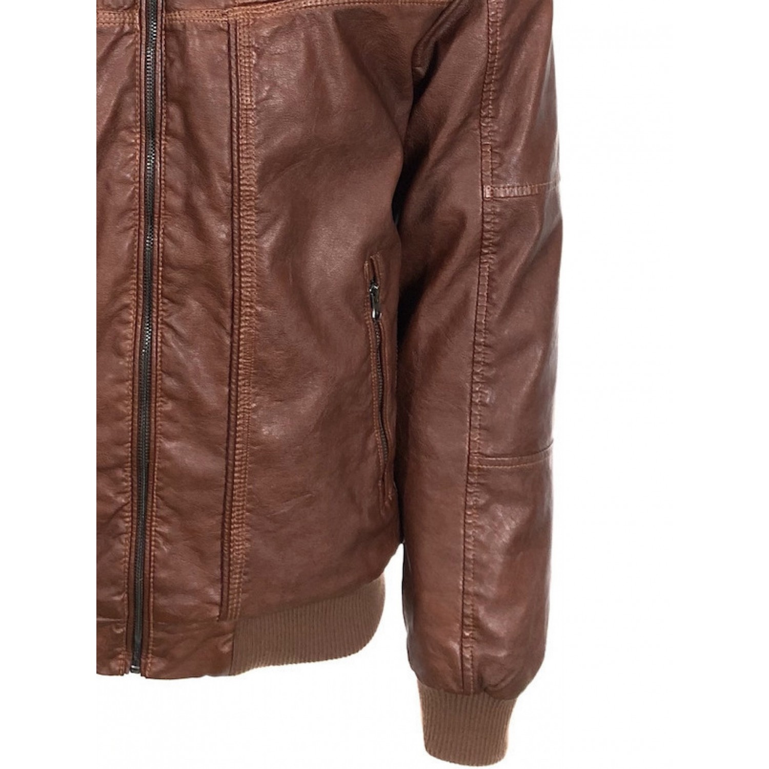 Ανδρικο μπουφάν δερματινάκι καφέ με τρουκ στο λαιμό και φερμουάρ στο στήθος τεχνόδερμα Tresor 2982 Florida