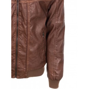 Ανδρικο μπουφάν δερματινάκι καφέ με τρουκ στο λαιμό και φερμουάρ στο στήθος τεχνόδερμα Tresor 2982 Florida