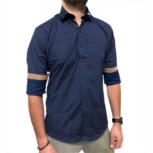 Ανδρικο μακρυμάνικο ελαστικό πουκαμισο στενή γραμμή με μικροσχέδια CND 8700 ΜΠΛΕ