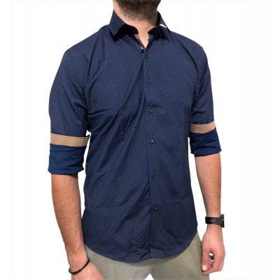 Ανδρικο μακρυμάνικο ελαστικό πουκαμισο στενή γραμμή με μικροσχέδια CND 8700 ΜΠΛΕ