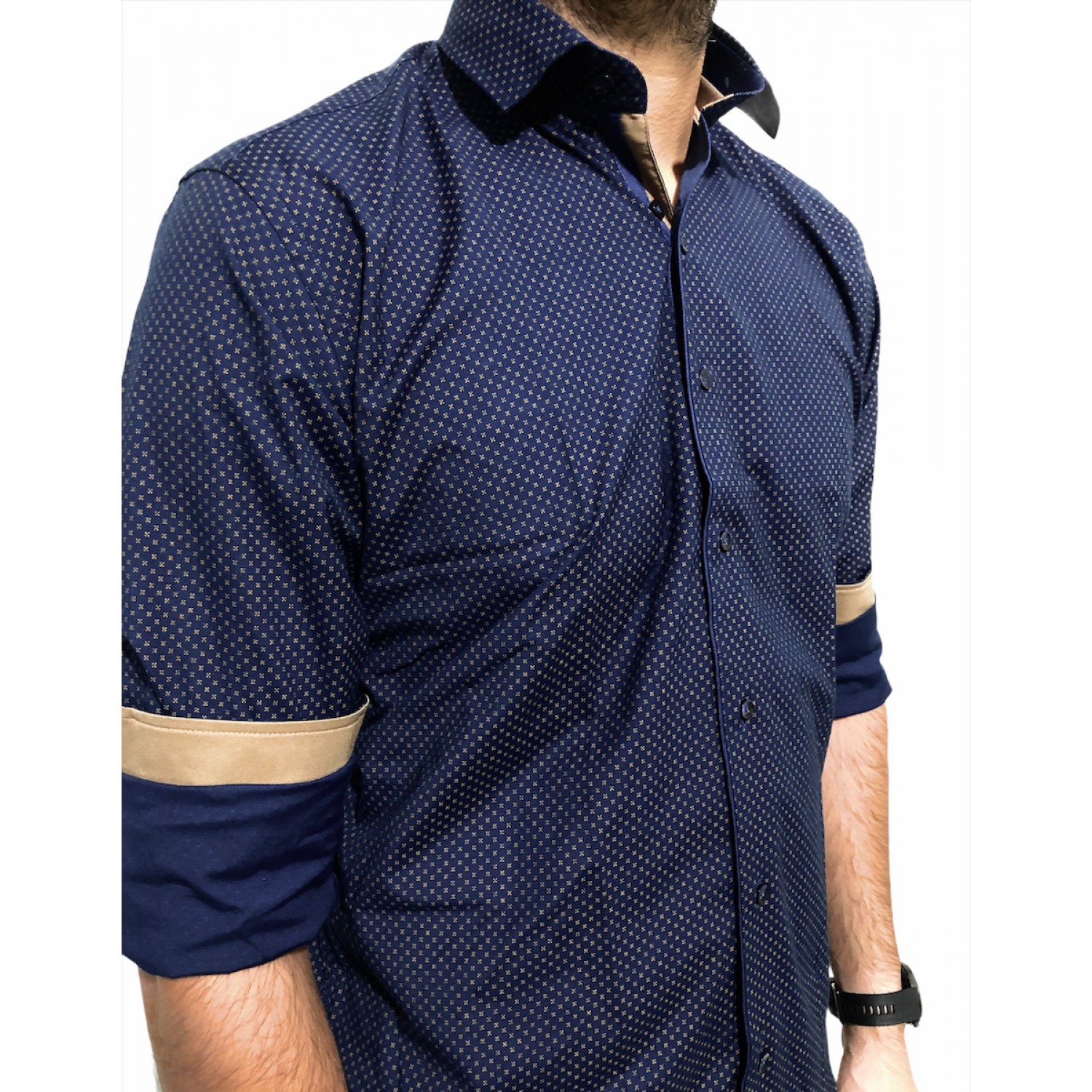 Ανδρικο μακρυμάνικο ελαστικό πουκαμισο στενή γραμμή με μικροσχέδια CND 8700 ΜΠΛΕ