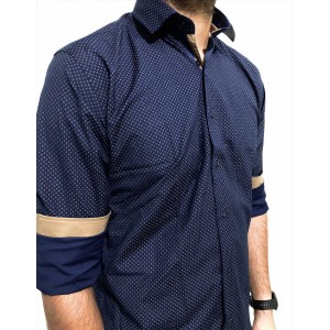 Ανδρικο μακρυμάνικο ελαστικό πουκαμισο στενή γραμμή με μικροσχέδια CND 8700 ΜΠΛΕ