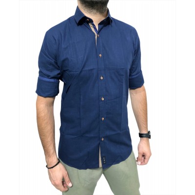 Ανδρικο μακρυμάνικο πουκαμισο λινό στενή γραμμή CND 8900 ΜΠΛΕ