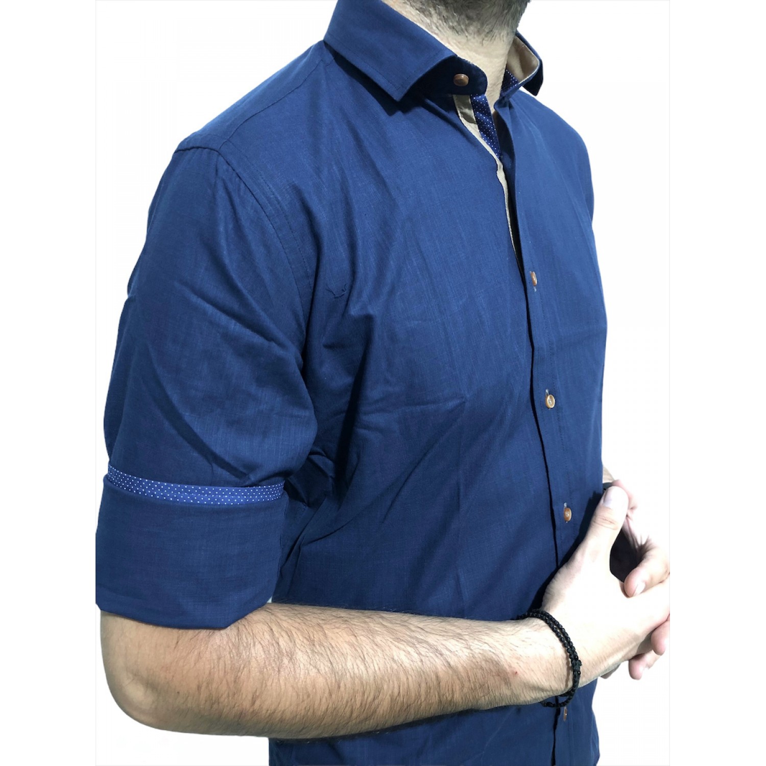 Ανδρικο μακρυμάνικο πουκαμισο λινό στενή γραμμή CND 8900 ΜΠΛΕ