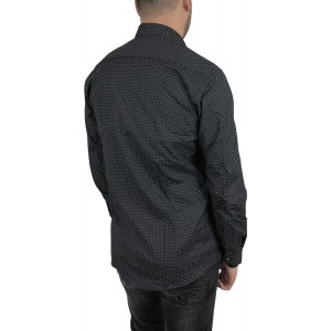 Ανδρικό μακρυμάνικο πουκαμισο Στενής γραμμής με ελαστικό ύφασμα σε χρωμα μαύρο με γκρι σχέδια εμπριμέ CND 1600 ΜΑΥΡΟ