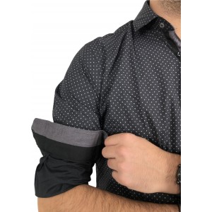 Ανδρικό μακρυμάνικο πουκαμισο Στενής γραμμής με ελαστικό ύφασμα σε χρωμα μαύρο με γκρι σχέδια εμπριμέ CND 1600 ΜΑΥΡΟ