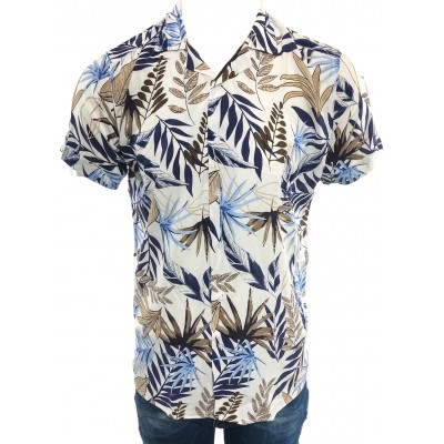Ανδρικό κοντομάνικο πουκαμισο εμπριμέ φλοραλ σχεδιαστό CND 9000 Λευκό