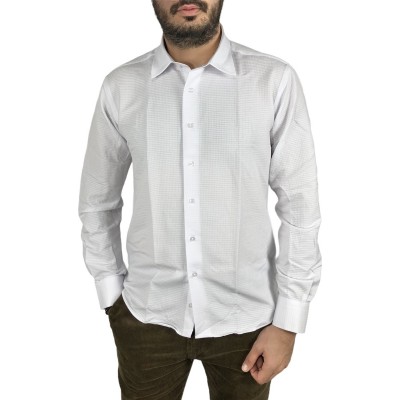 Ανδρικο μακρυμάνικο πουκαμισο Slim fit ελαστικό τύπου Oxford DASH&DOT 21633 ΛΕΥΚΟ