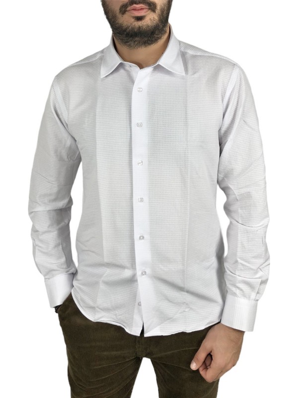 Ανδρικο μακρυμάνικο πουκαμισο Slim fit ελαστικό τύπου Oxford DASH&DOT 21633 ΛΕΥΚΟ