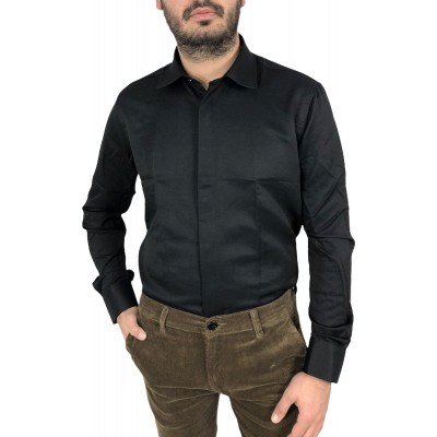 Ανδρικο μακρυμάνικο πουκαμισο Regular fit τύπου Oxford Κρυφό κουμπί DASH&DOT 08235 ΜΑΥΡΟ