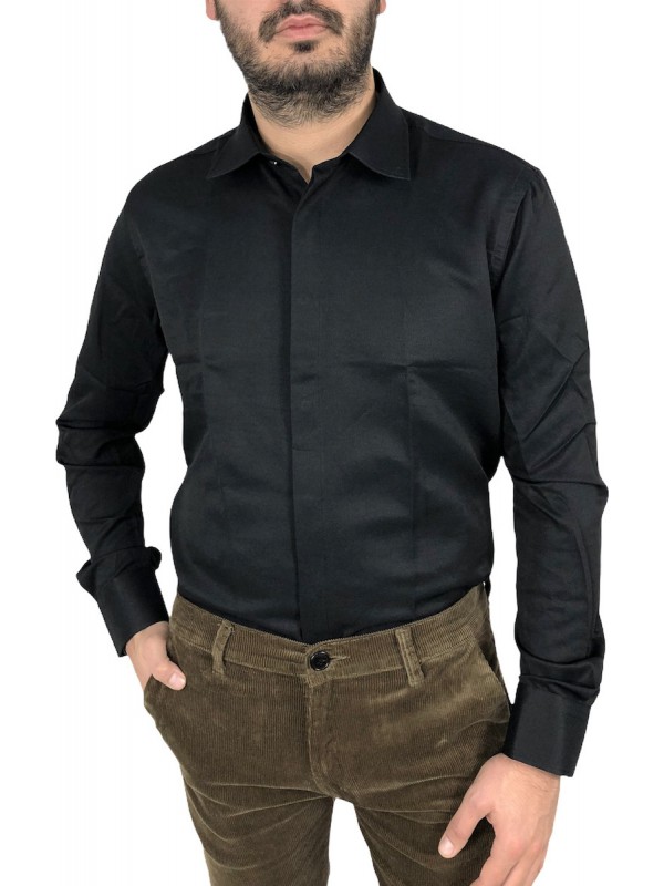 Ανδρικο μακρυμάνικο πουκαμισο Regular fit τύπου Oxford Κρυφό κουμπί DASH&DOT 08235 ΜΑΥΡΟ