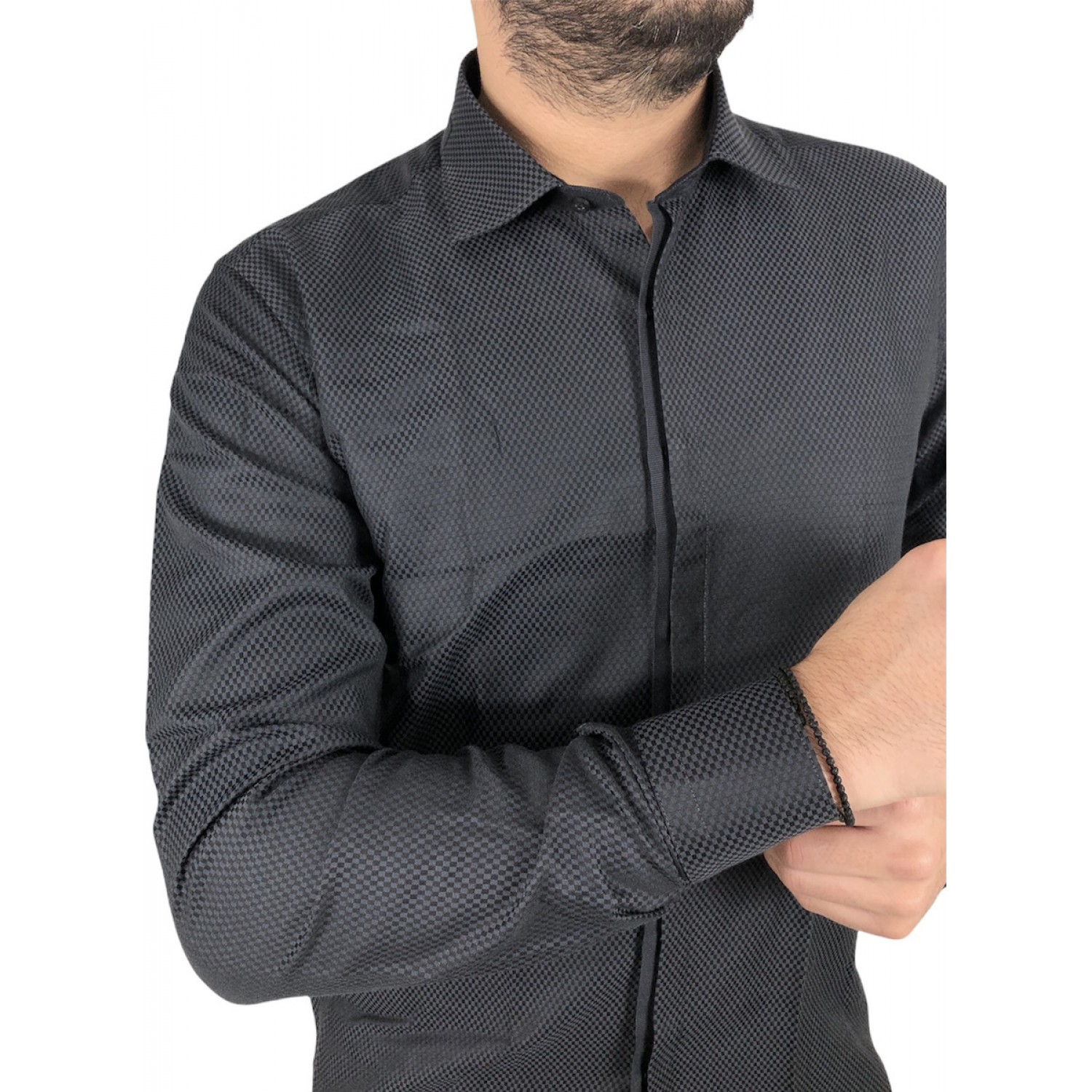 Ανδρικο μακρυμάνικο πουκαμισο Slim fit DASH&DOT 20627 ΜΑΥΡΟ