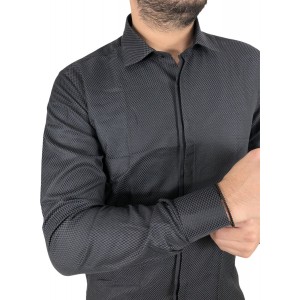 Ανδρικο μακρυμάνικο πουκαμισο Slim fit DASH&DOT 20627 ΜΑΥΡΟ