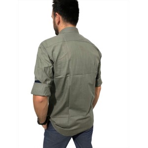 Ανδρικο μακρυμάνικο πουκαμισο λινό στενή γραμμή CND 8900 Χακί