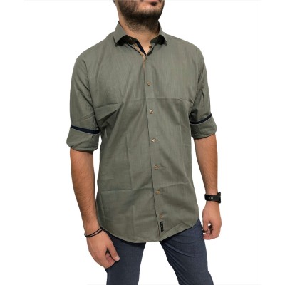 Ανδρικο μακρυμάνικο πουκαμισο λινό στενή γραμμή CND 8900 Χακί