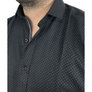 Ανδρικό μακρυμάνικο πουκαμισο Στενής γραμμής σε χρωμα μαύρο με γκρι μικροσχέδια εμπριμέ CND 1800 ΜΑΥΡΟ