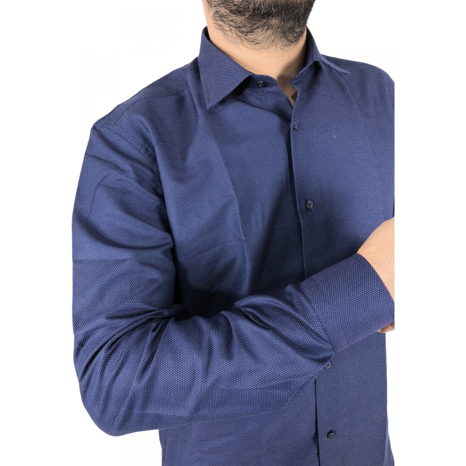 Ανδρικο μακρυμάνικο πουκαμισο Regular fit ύφασμα με μικρό σχέδια DASH&DOT 21716 ΜΠΛΕ