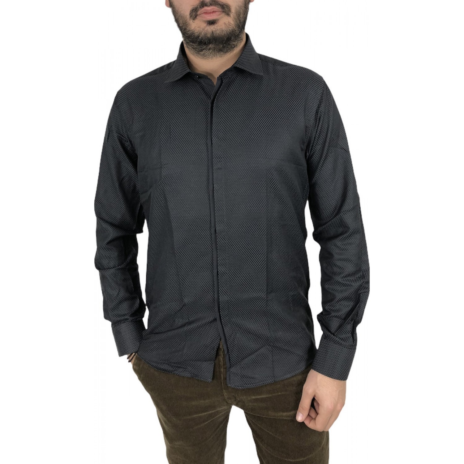 Ανδρικο μακρυμάνικο πουκαμισο Slim fit DASH&DOT 20627 ΜΑΥΡΟ