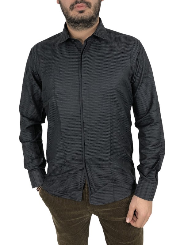 Ανδρικο μακρυμάνικο πουκαμισο Slim fit DASH&DOT 20627 ΜΑΥΡΟ