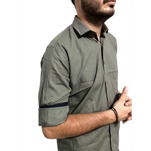 Ανδρικο μακρυμάνικο πουκαμισο λινό στενή γραμμή CND 8900 Χακί