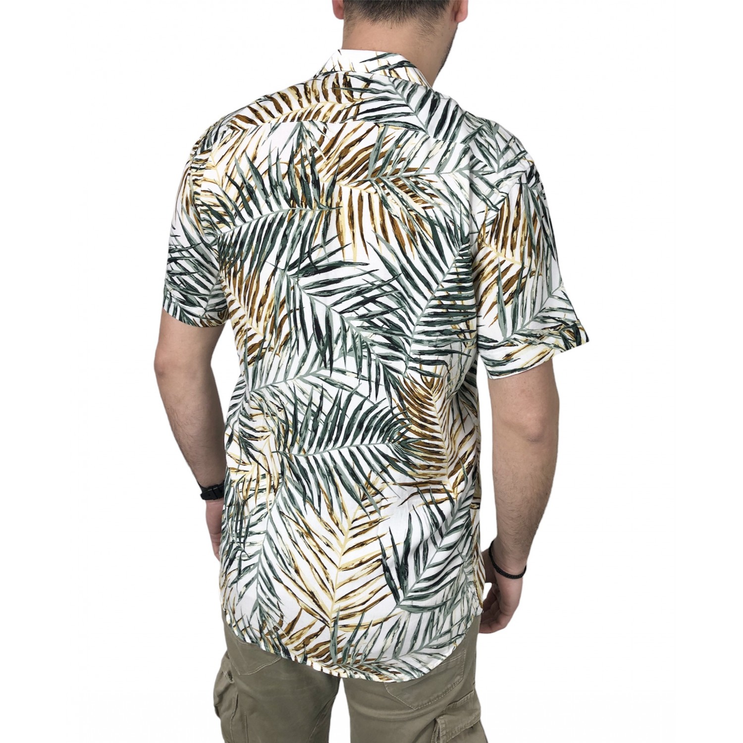 Ανδρικό κοντομάνικο πουκάμισο φλοράλ CND 3900 Λευκό με πράσινο