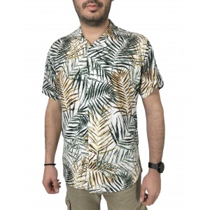 Ανδρικό κοντομάνικο πουκάμισο φλοράλ CND 3900 Λευκό με πράσινο