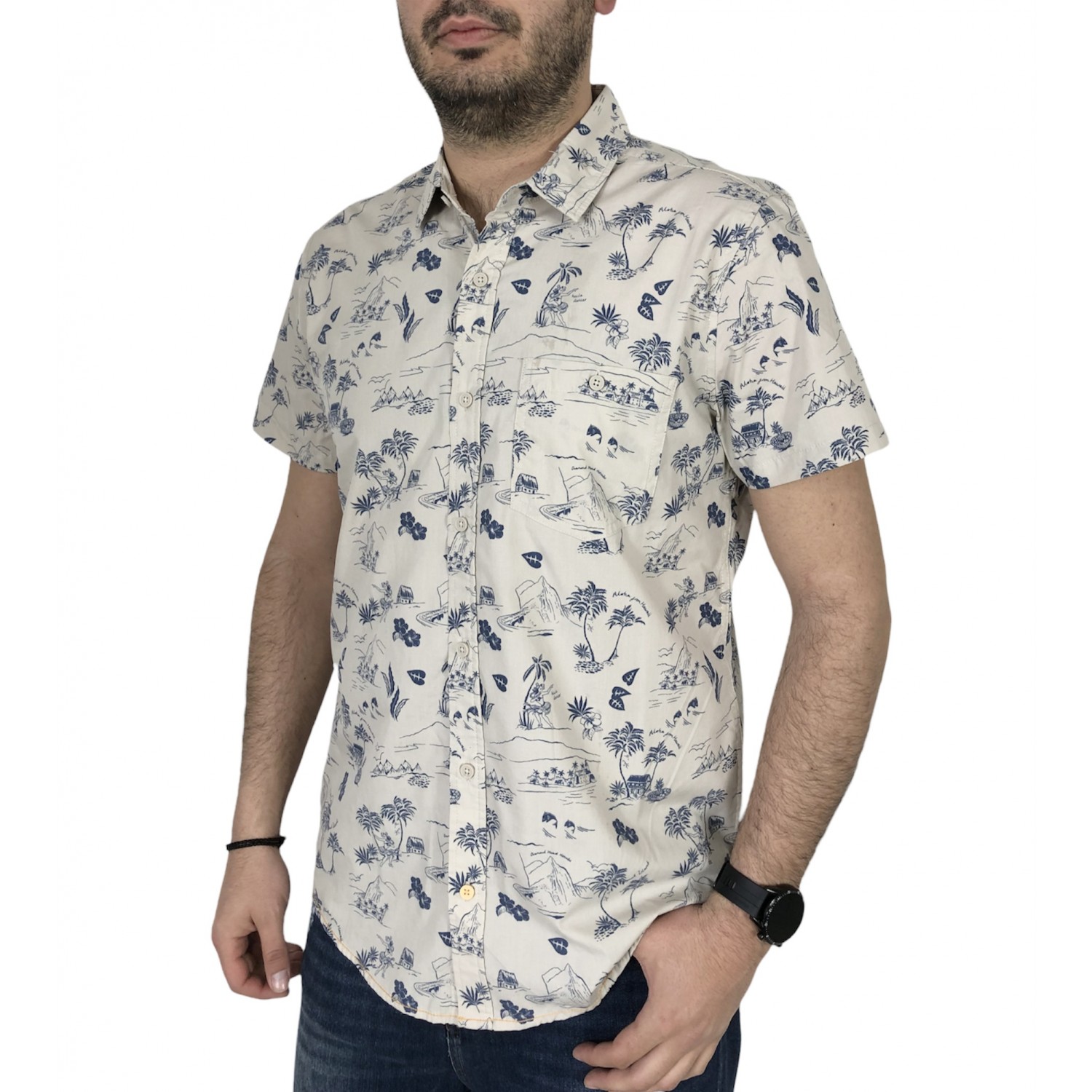 Ανδρικό κοντομάνικο πουκάμισο φλοράλ STITCH&SOUL 20200 ΜΠΕΖ