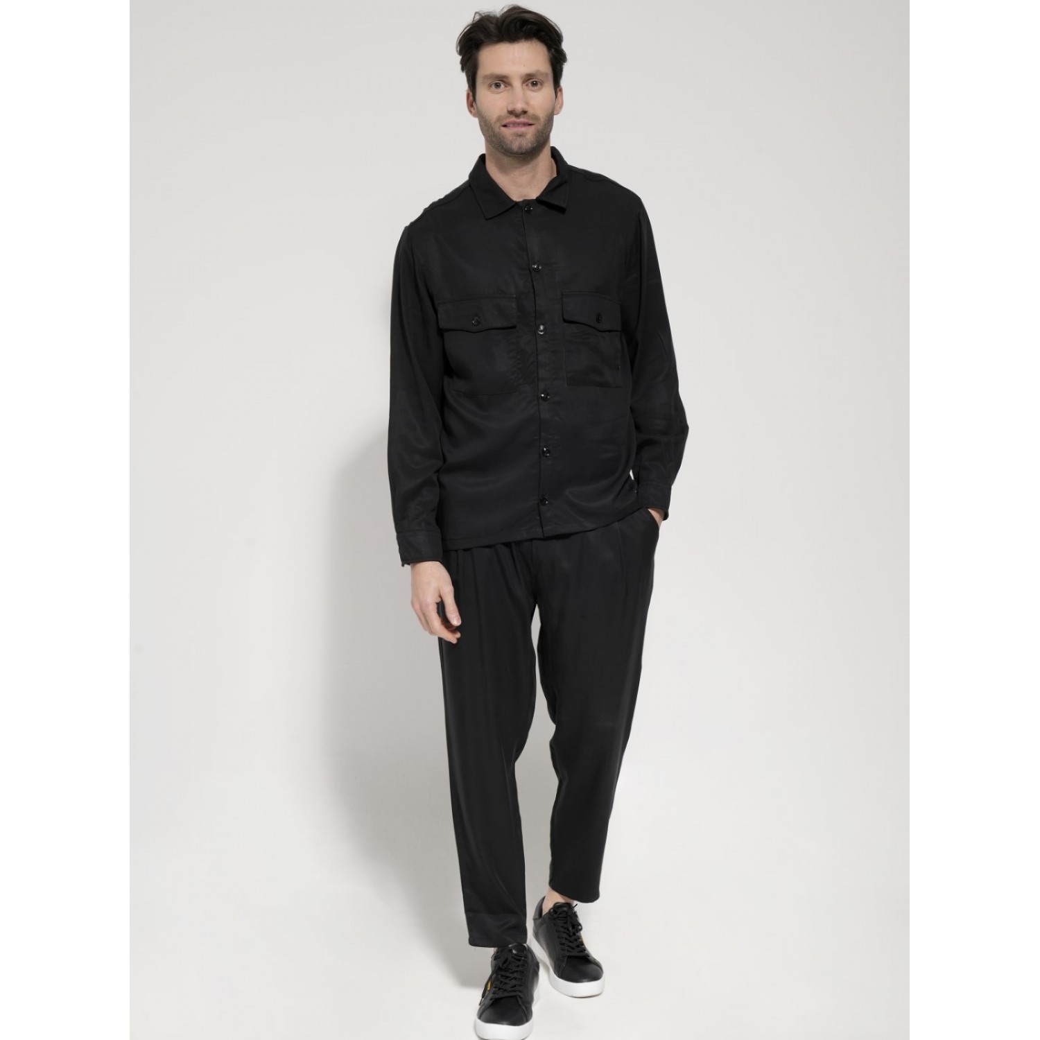 Life Style Butiken LS2182 Μαύρο Ανδρικό πουκάμισο Άνετη Εφαρμογή 