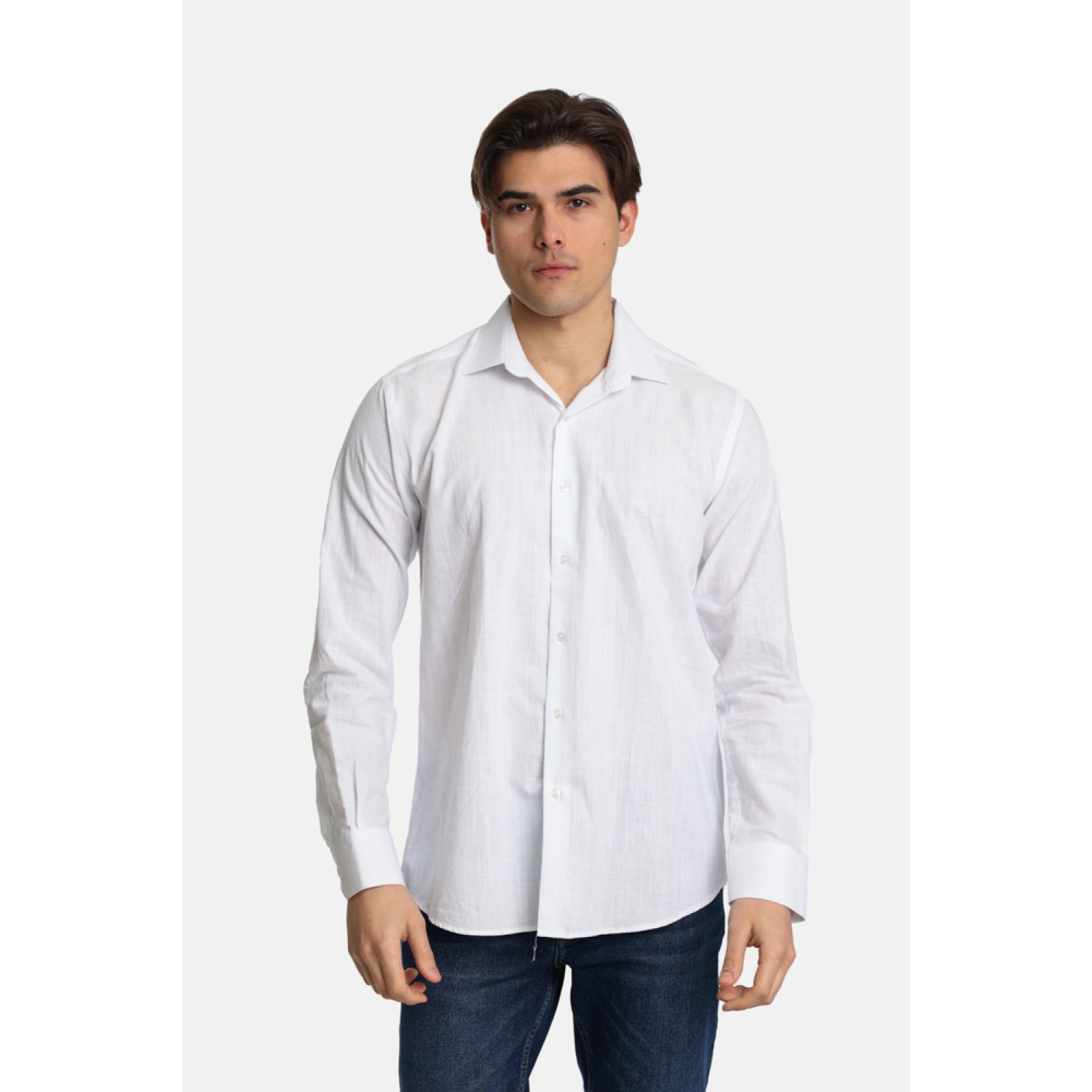 Paco & Co 2441002 Ανδρικό Πουκάμισο Λινό Λευκό Κανονική Γραμμή