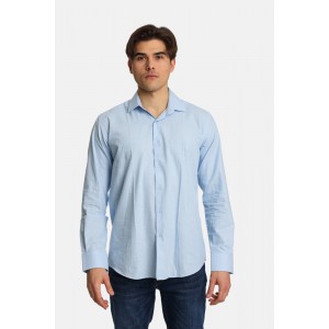 Paco & Co 2441002 Ανδρικό Πουκάμισο Λινό Σιελ Κανονική Γραμμή