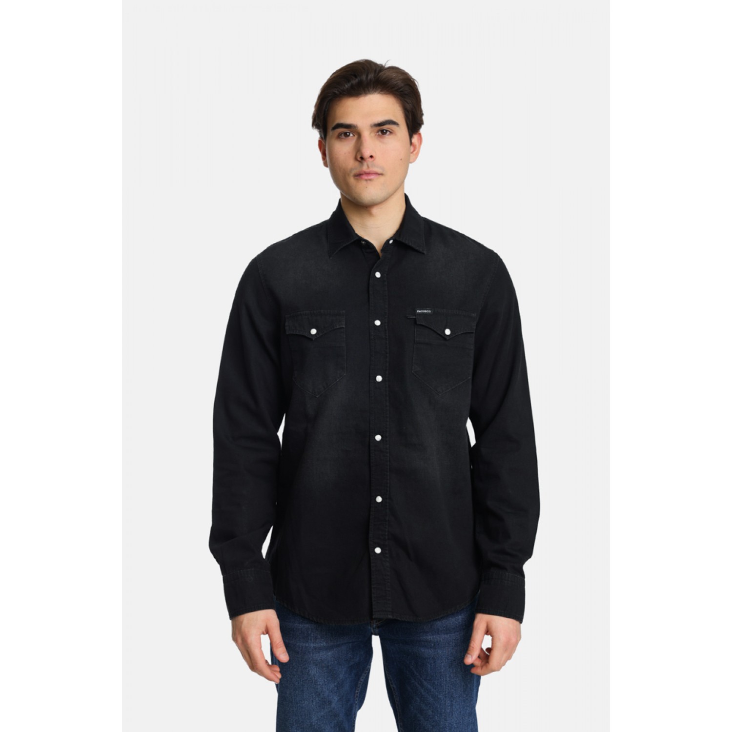 Paco & Co 2441322 Ανδρικό Πουκάμισο Jean Μαύρο Κανονική Γραμμή