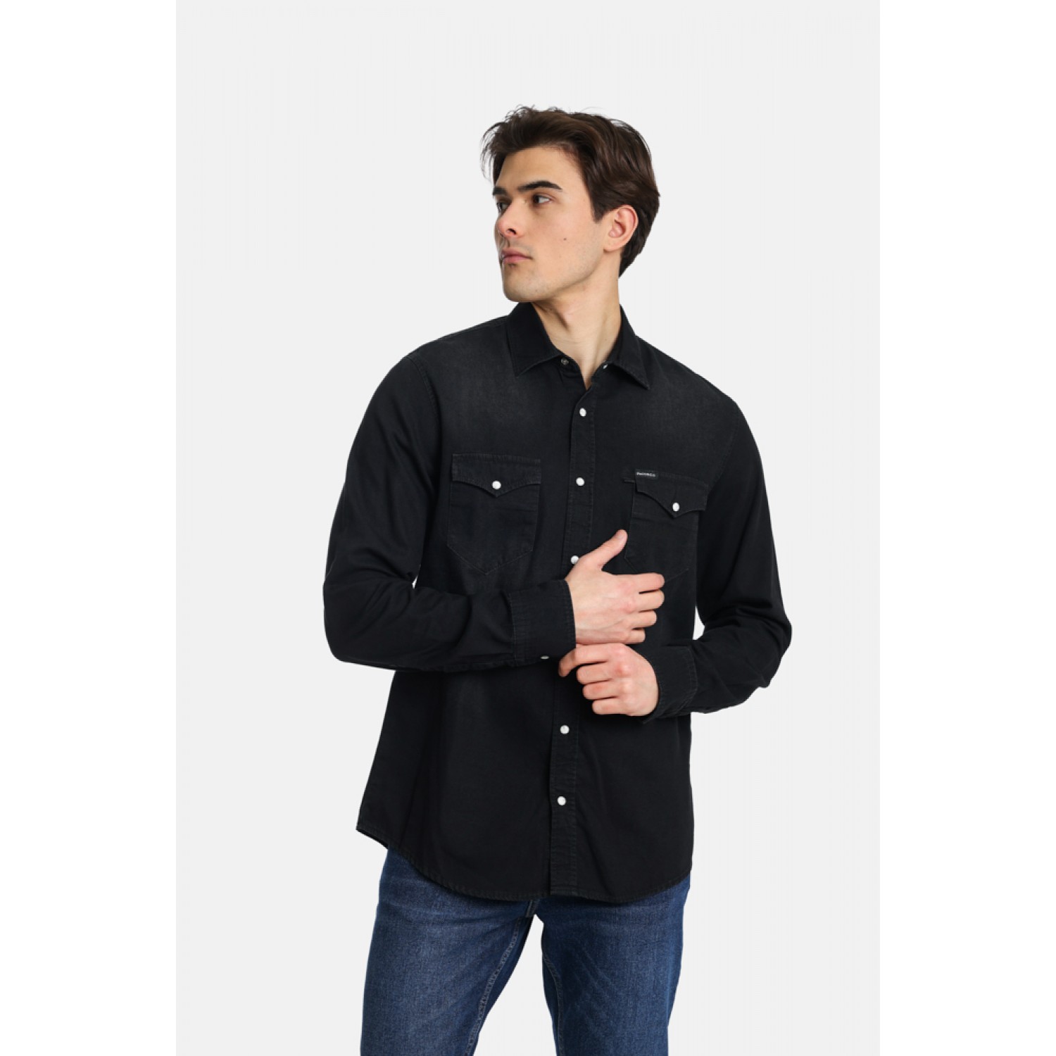 Paco & Co 2441322 Ανδρικό Πουκάμισο Jean Μαύρο Κανονική Γραμμή