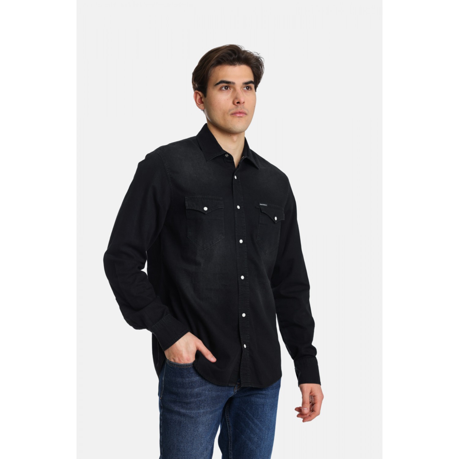 Paco & Co 2441322 Ανδρικό Πουκάμισο Jean Μαύρο Κανονική Γραμμή