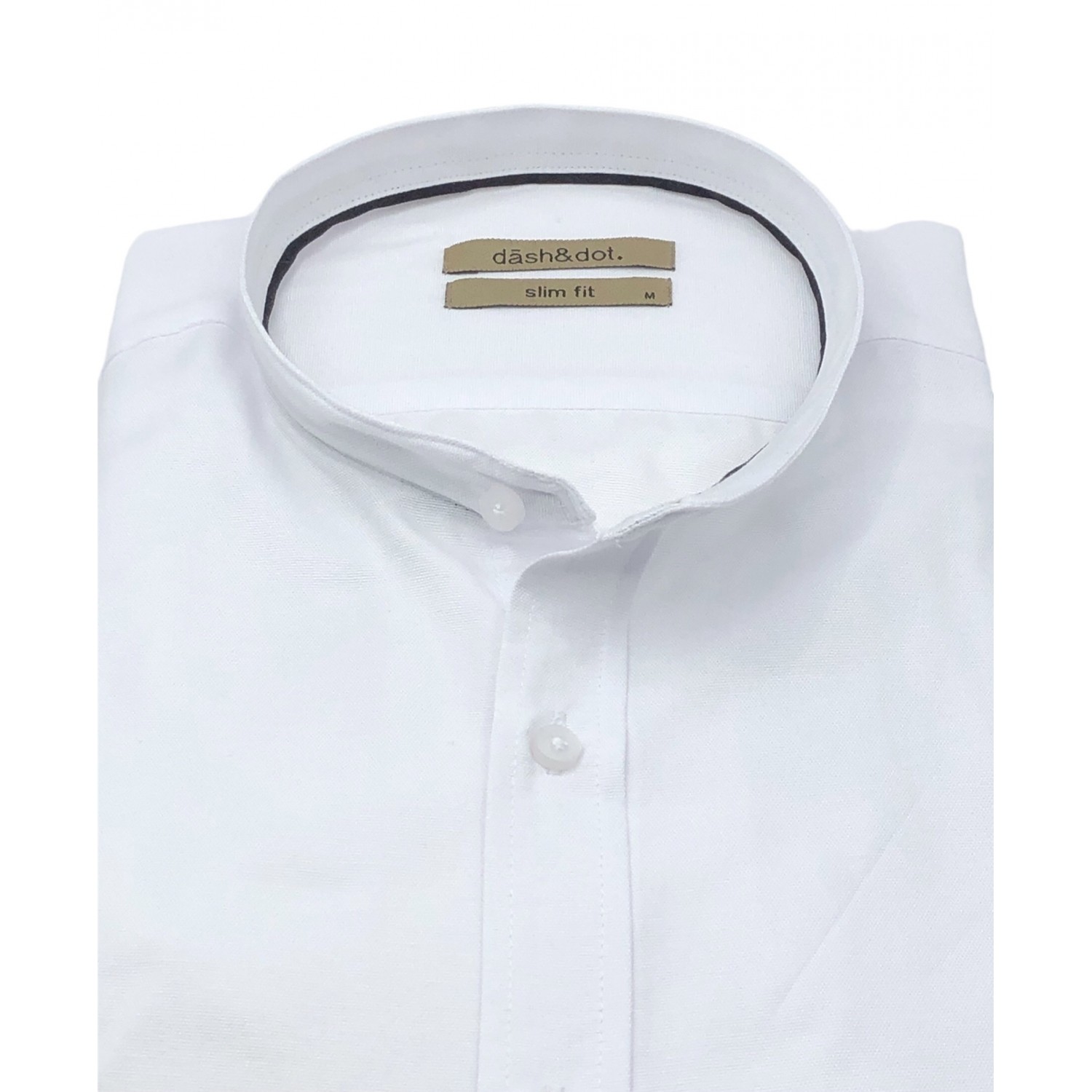 Dash & Dot 24619 Λευκό Ανδρικό Μακρυμάνικο πουκάμισο με Μάο γιακά Slim Fit 