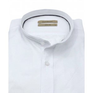 Dash & Dot 24619 Λευκό Ανδρικό Μακρυμάνικο πουκάμισο με Μάο γιακά Slim Fit 