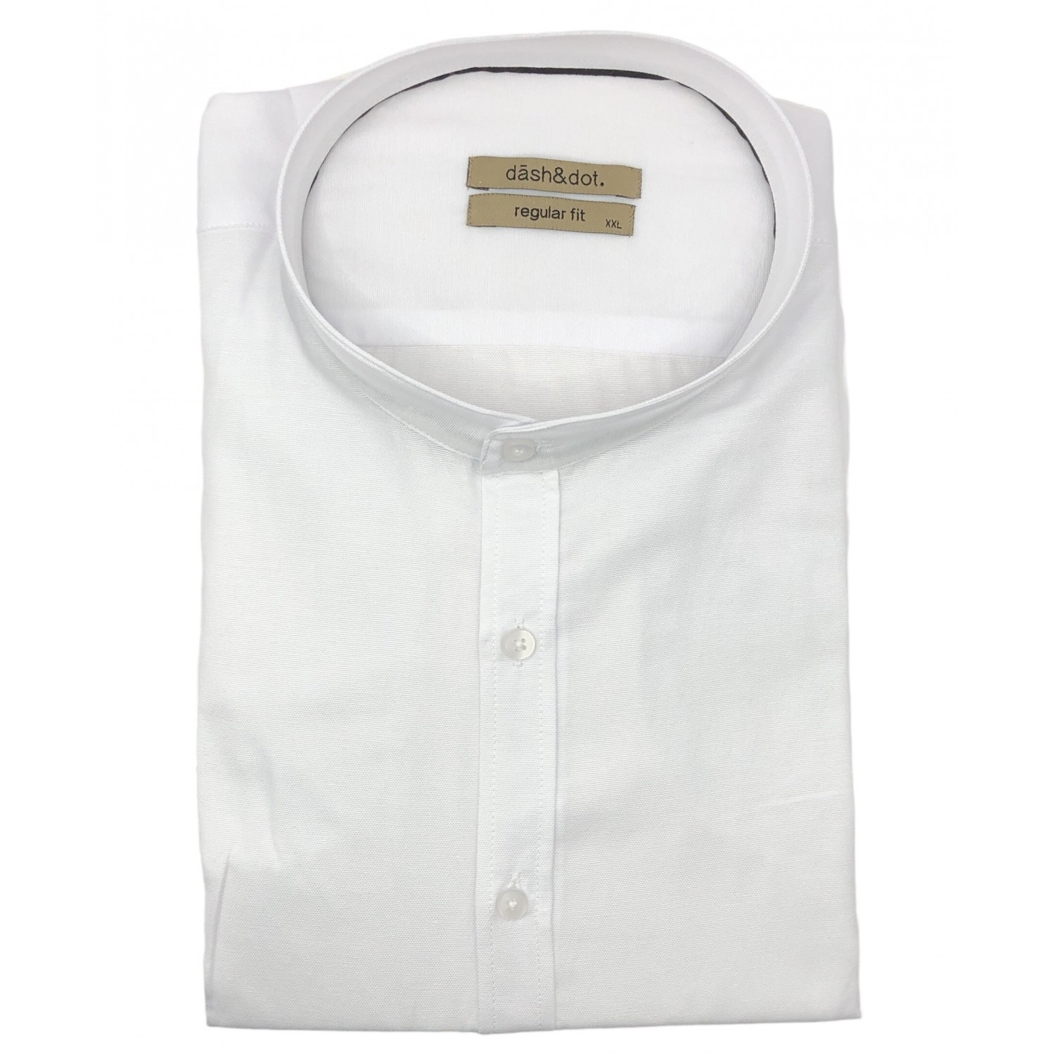 Dash & Dot 24715 Λευκό Ανδρικό Μακρυμάνικο πουκάμισο με Μάο γιακά Regular Fit 