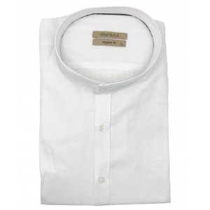 Dash & Dot 24715 Λευκό Ανδρικό Μακρυμάνικο πουκάμισο με Μάο γιακά Regular Fit 