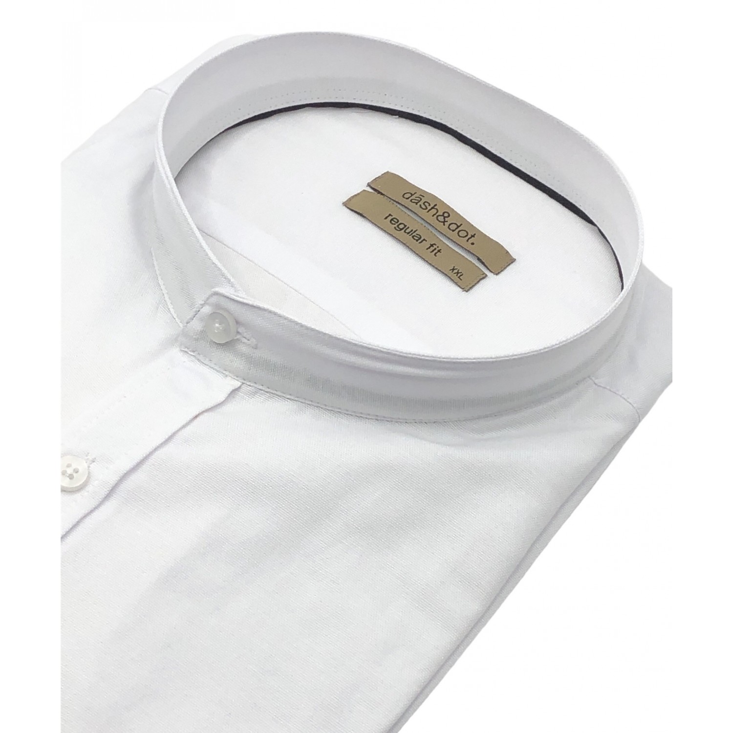 Dash & Dot 24715 Λευκό Ανδρικό Μακρυμάνικο πουκάμισο με Μάο γιακά Regular Fit 