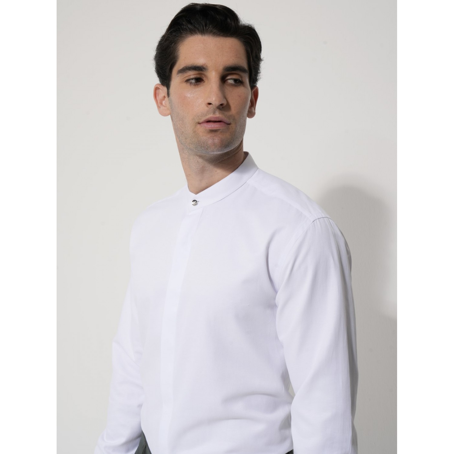 Life Style Butiken  LS33-7422 Λευκό Ανδρικό Μάο Μακρυμάνικο πουκάμισο Slim Fit