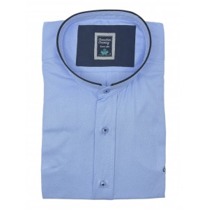 Life Style Butiken 7450/6 Σιέλ  Ανδρικό Μακρυμάνικο πουκάμισο Μάο  Άνετη Εφαρμογή