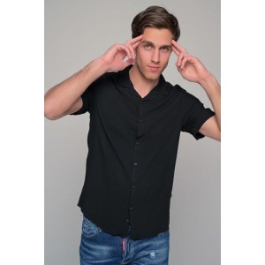 Dash & Dot Ανδρικό κοντομάνικο μονόχρωμο πουκάμισο 22411 Μαύρο