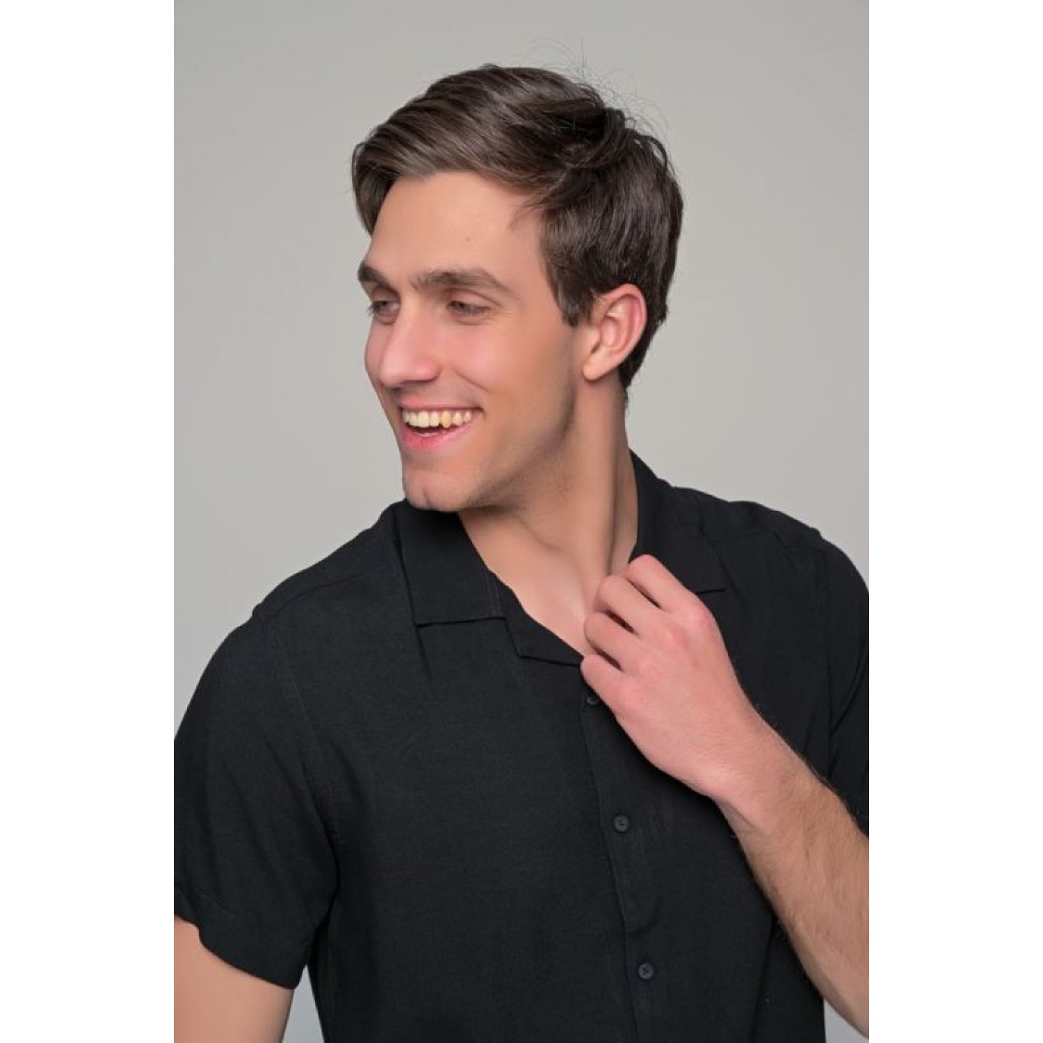 Dash & Dot Ανδρικό κοντομάνικο μονόχρωμο πουκάμισο 22411 Μαύρο