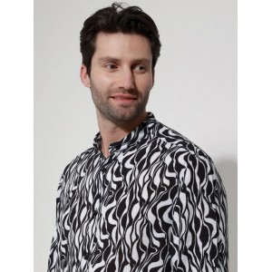 Life Style Butiken Ανδρικό Μακρυμάνικο πουκάμισο με Μάο γιακά LS133-7403 White-Black