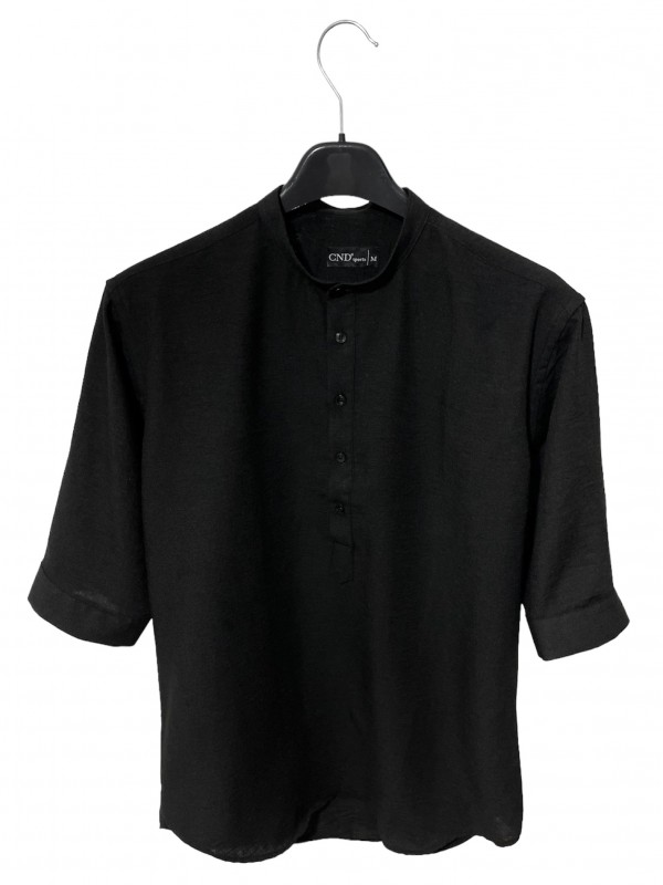 Life Style Butiken 9560/6 Μαύρο Ανδρική πουκαμίσα με 3/4 μανίκι Slim Fit