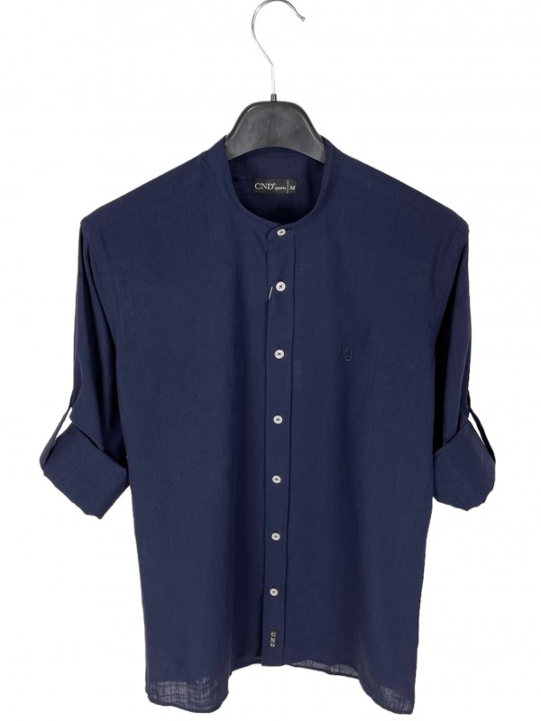 Life Style Butiken LS8850/7 Navy Ανδρικό Μακρυμάνικο Λινό πουκάμισο Μάο Slim Fit