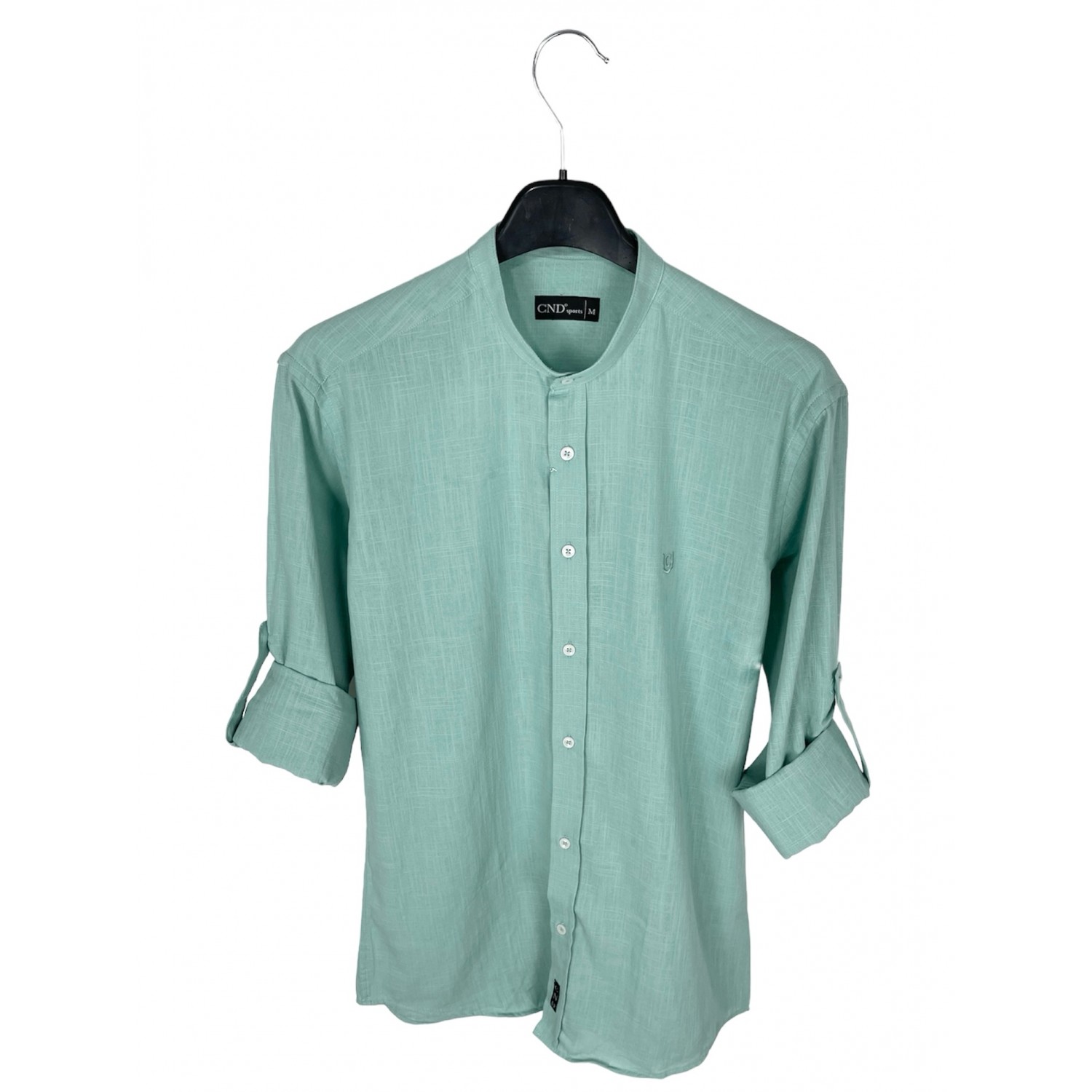 Life Style Butiken LS8850/3 Μέντα Ανδρικό Μακρυμάνικο Λινό πουκάμισο Μάο Slim Fit